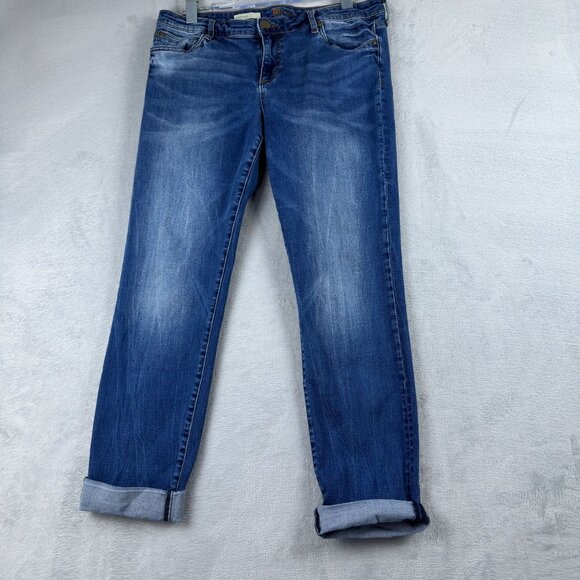 Kut from the Kloth Boyfriend Jeans Size 10 Roll Cuffed Hem Womens Mid Rise Blue - Picture 1 of 9